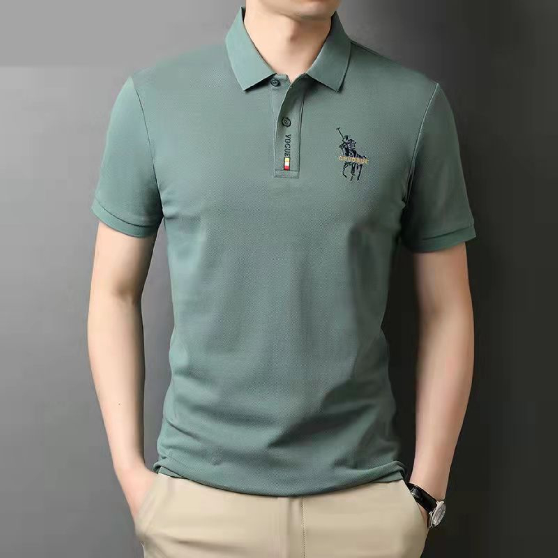 Men's embroidered polo shirt with lapel collar